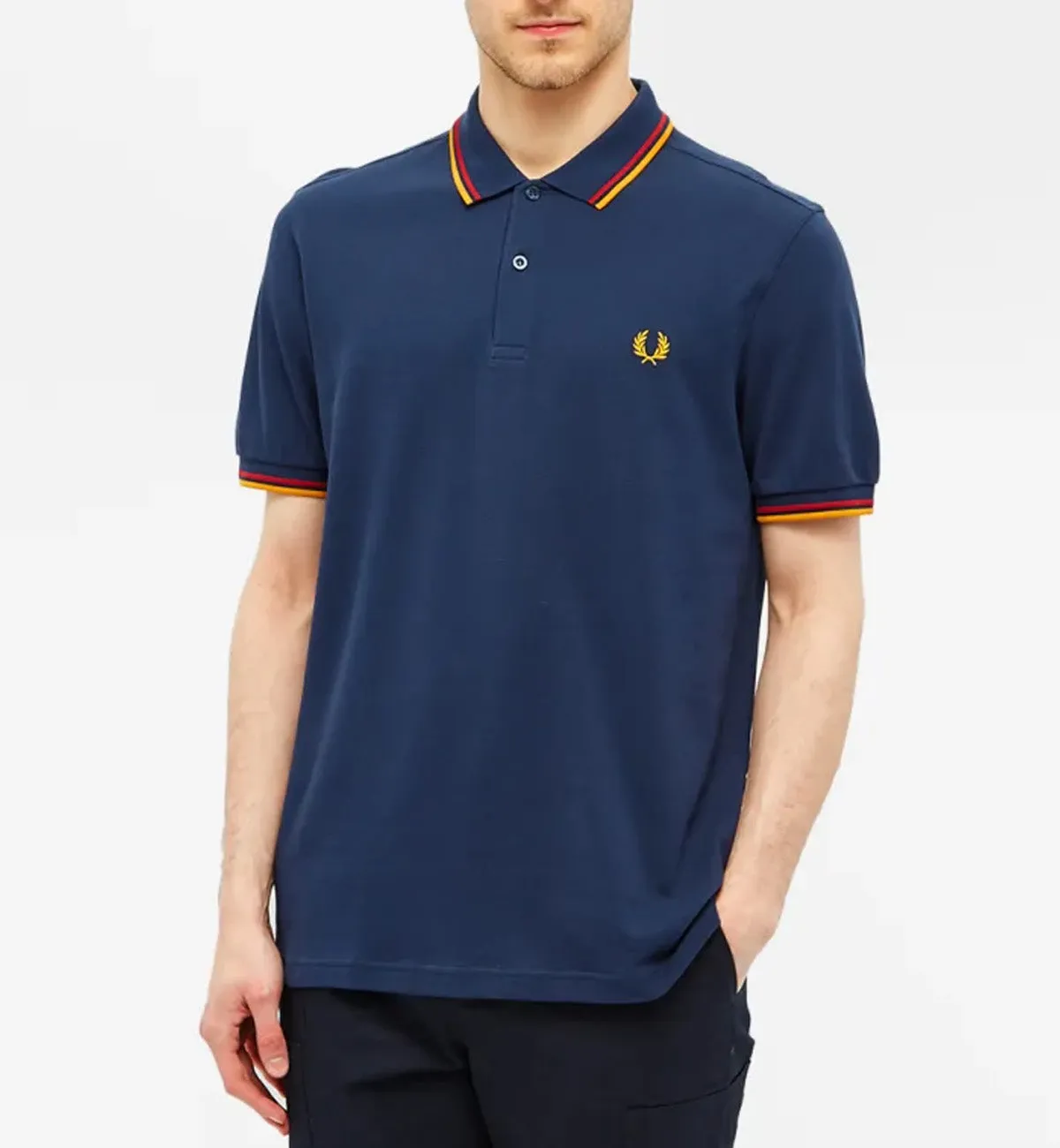 Fred Perry Yellow Red Stripe Navy Polo Shirt