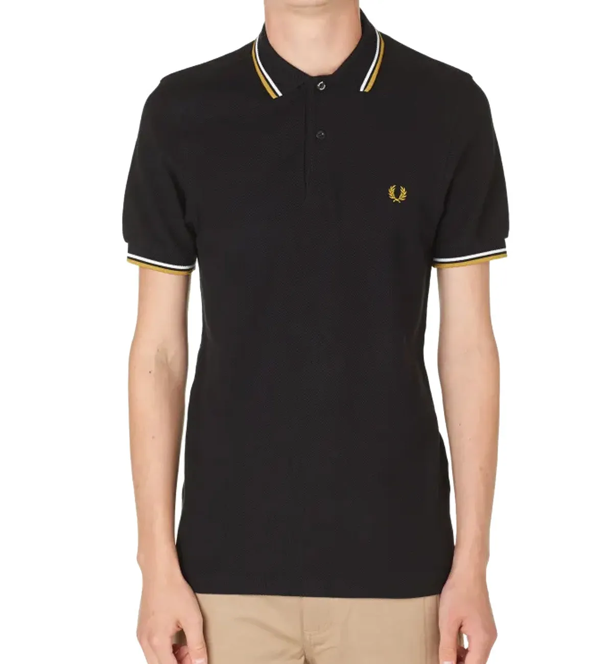Fred Perry Yellow White Stripe Black Polo Shirt