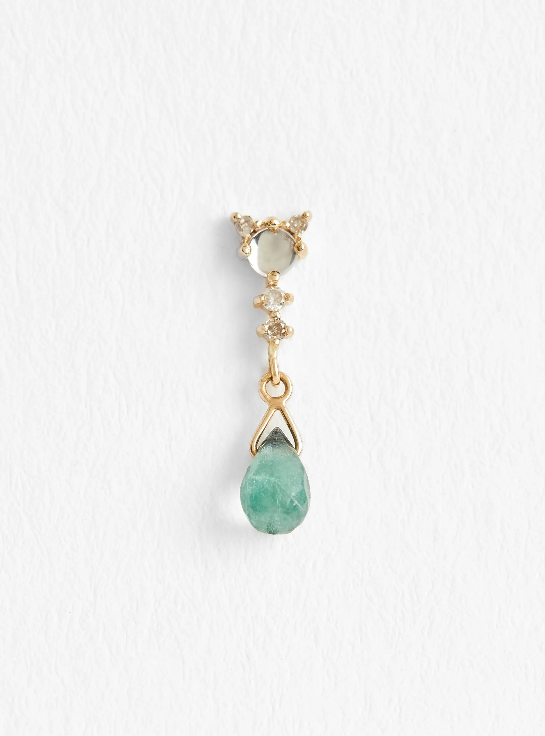 Green Tourmaline. Moonstone and Diamond Earring