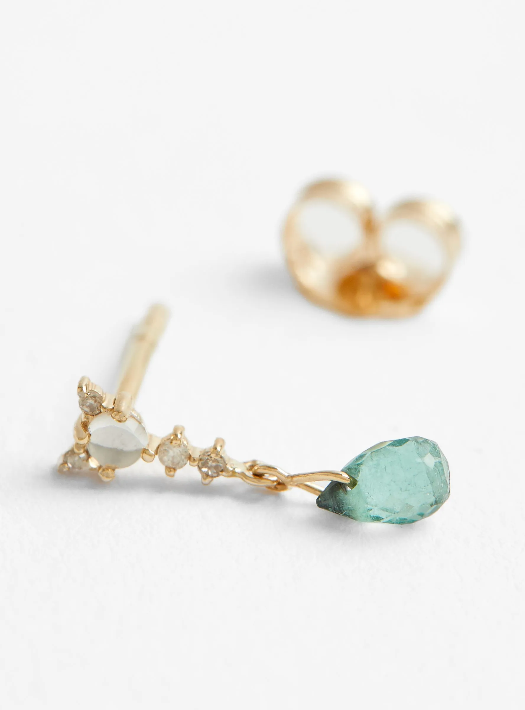 Green Tourmaline. Moonstone and Diamond Earring