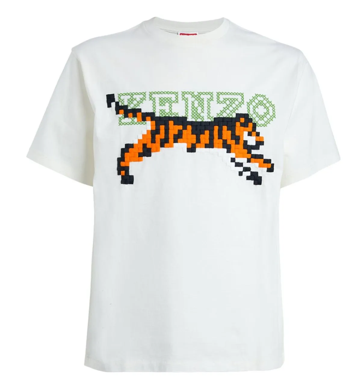Kenzo Pixel Tiger Embroidered T-shirt (White)