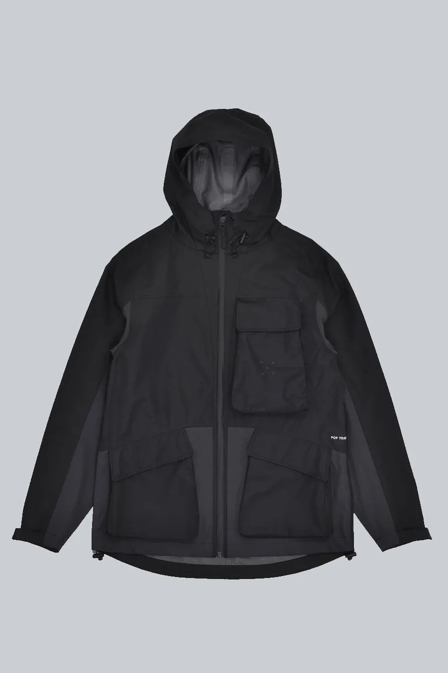 POP TRADING COMPANY BIG POCKET HOODED TECH JACKET BLACK ANTHRACITE