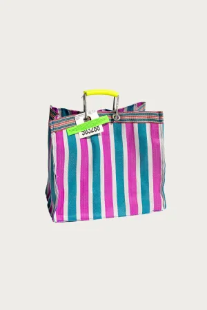 Recycled Plastic Stripe Bag Square - Green/Pink