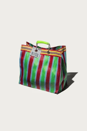 Recycled Plastic Stripe Bag Square - Green/Red