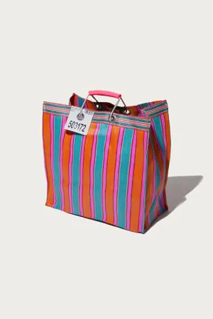Recycled Plastic Stripe Bag Square - Orange/Pink