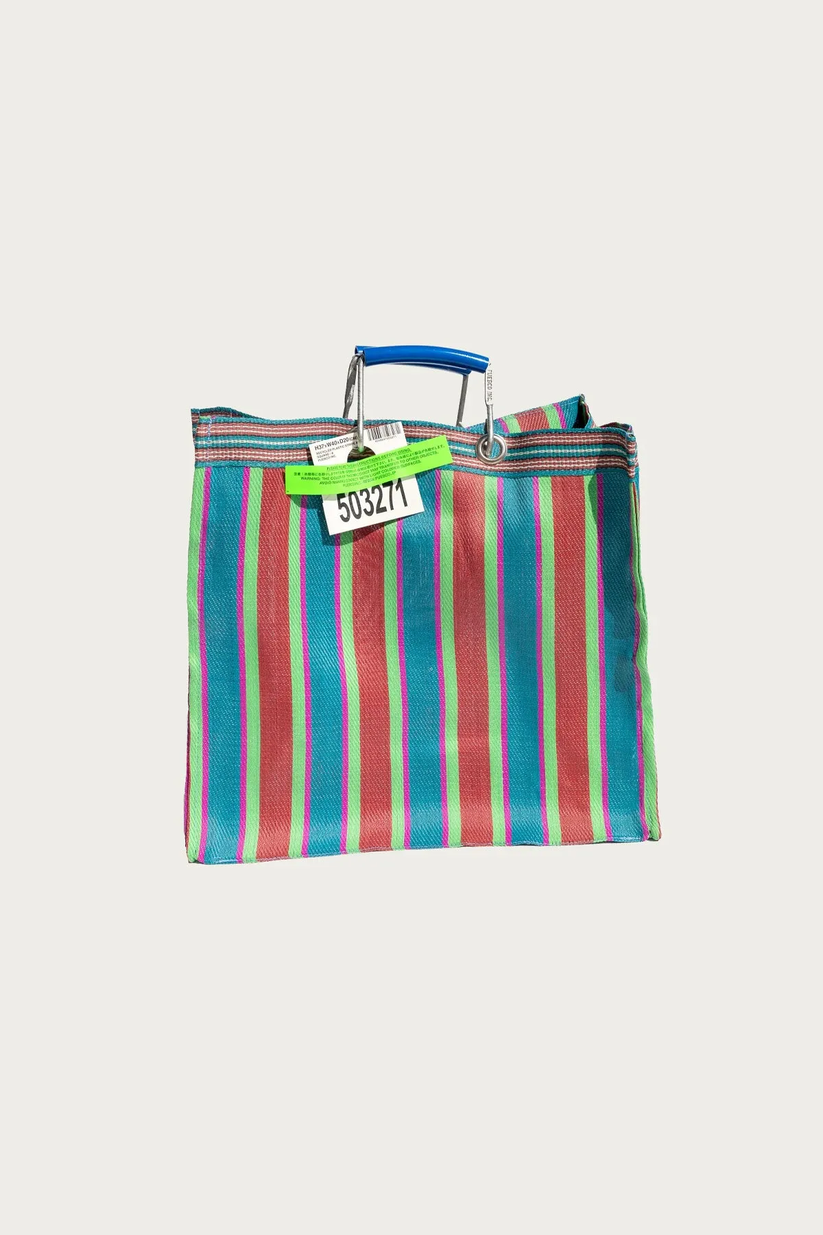 Recycled Plastic Stripe Bag Square - Red/Blue