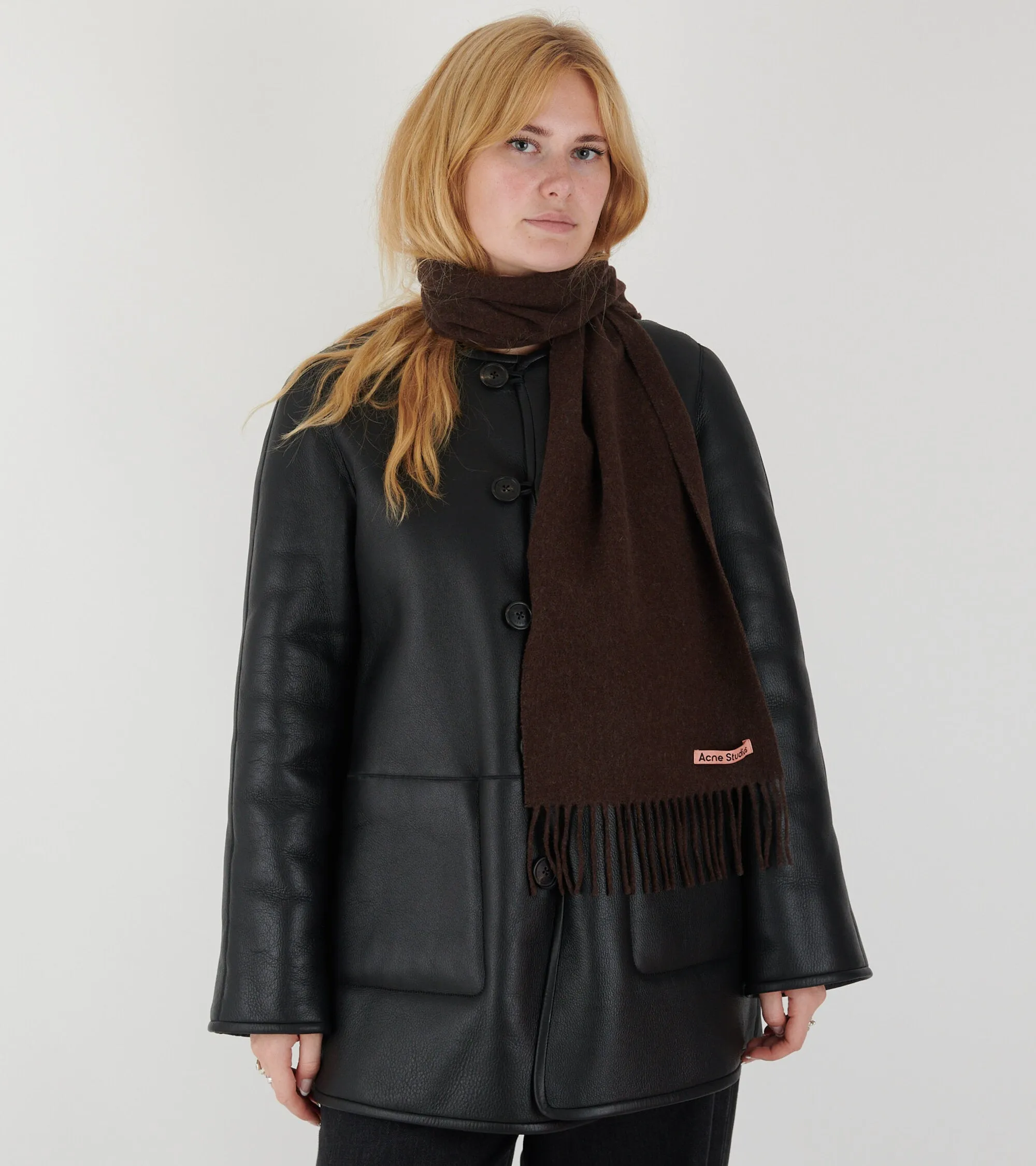 Skinny Fringed Scarf Brown Melange