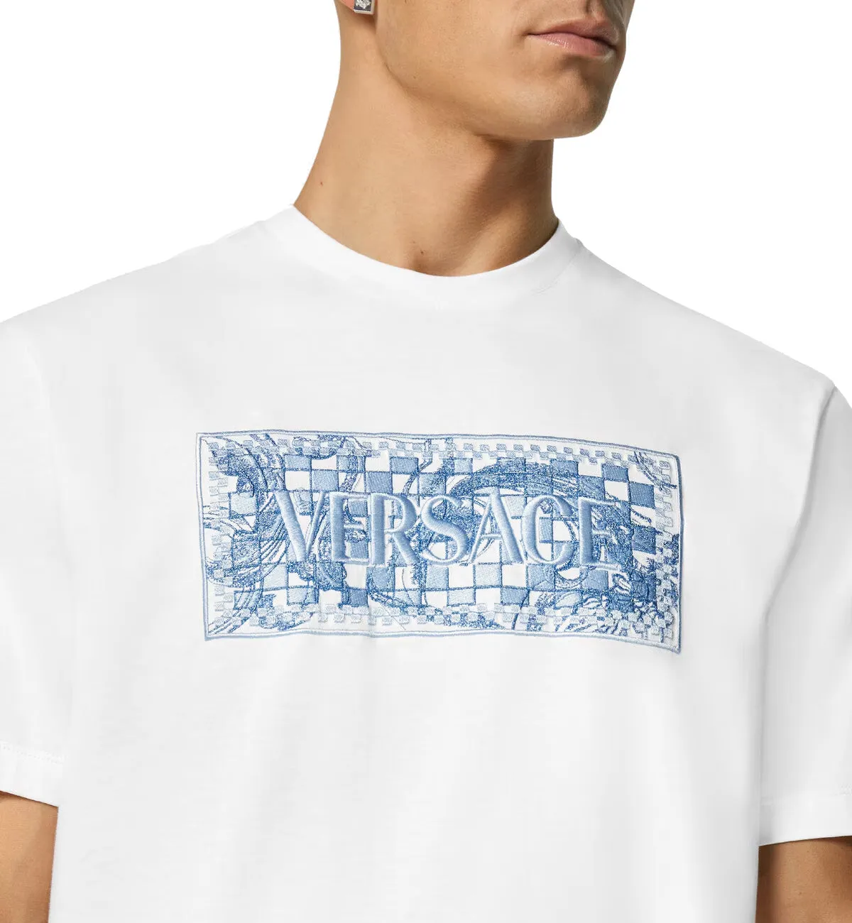 Versace Embroidered Contrasto Logo T-Shirt (White)