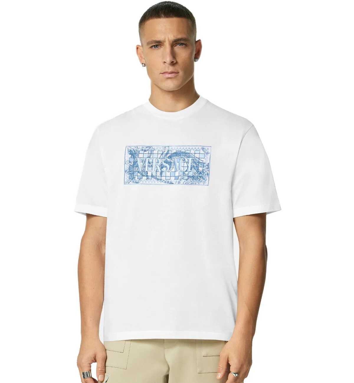 Versace Embroidered Contrasto Logo T-Shirt (White)