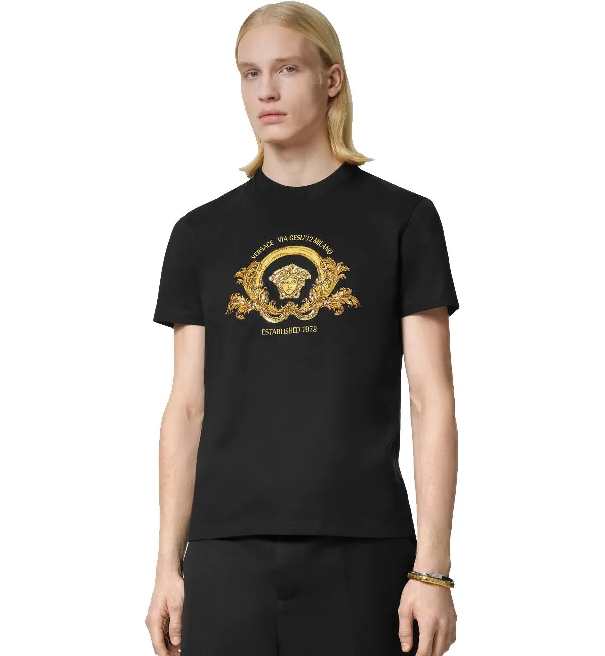 Versace Embroidered Medusa Coupe Blason T-Shirt (Black)