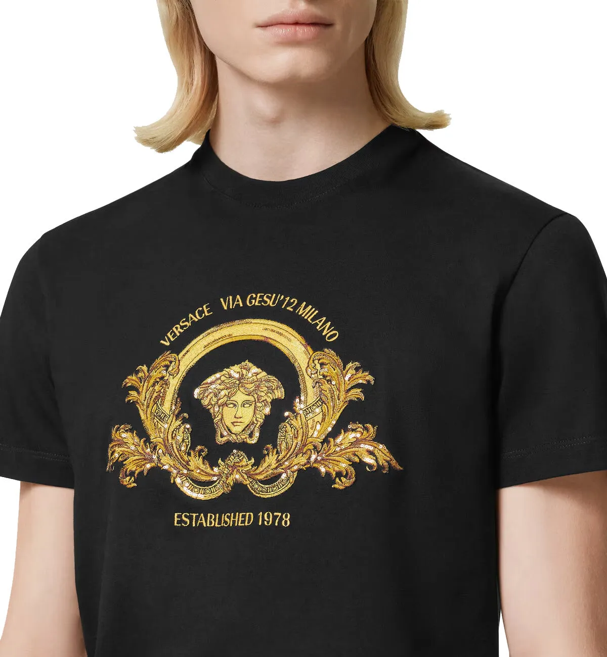 Versace Embroidered Medusa Coupe Blason T-Shirt (Black)