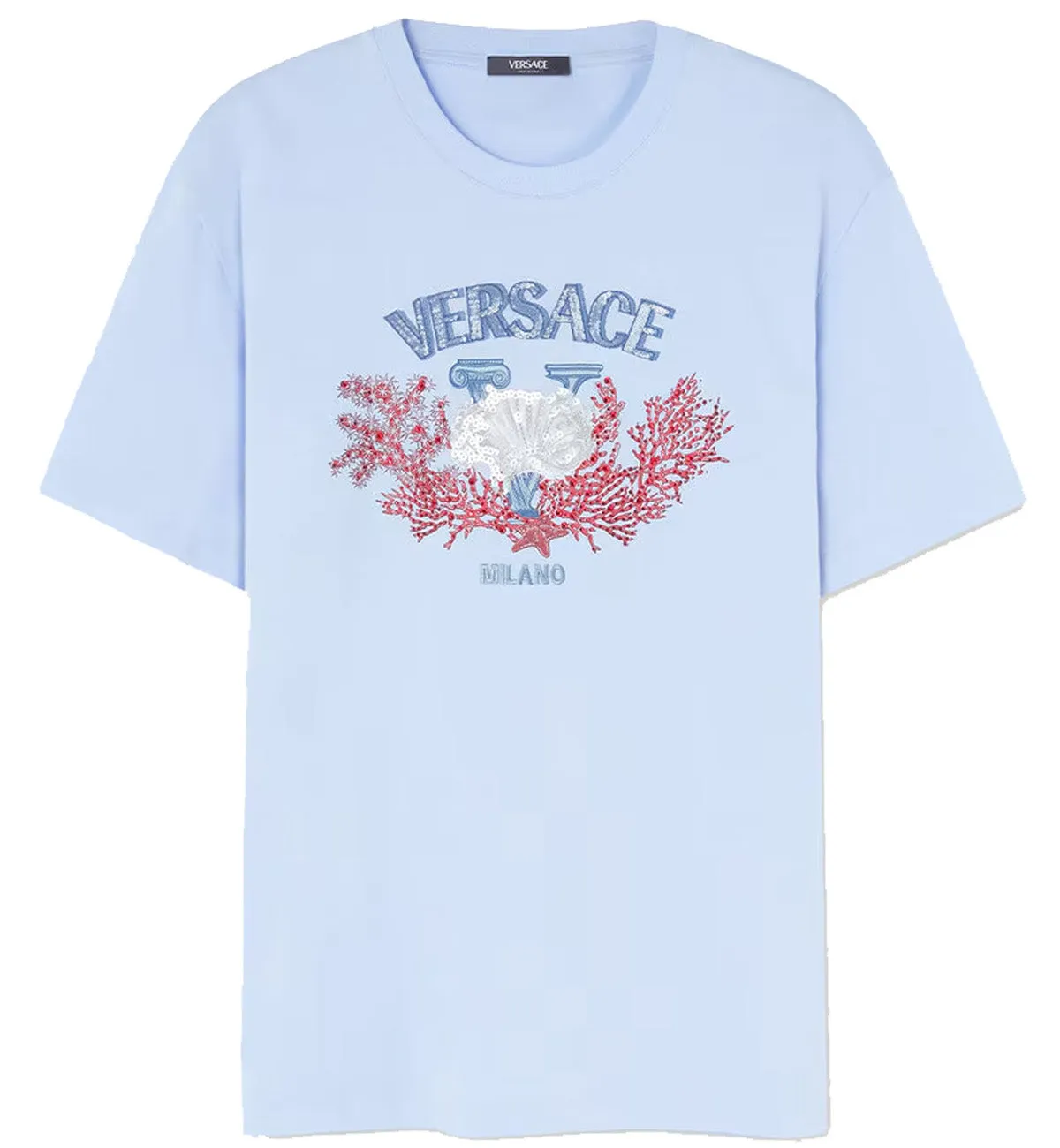 Versace Embroidered University Coral T-Shirt (Cyan)