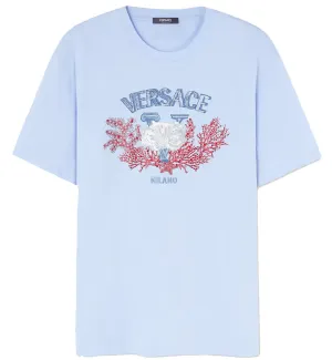 Versace Embroidered University Coral T-Shirt (Cyan)