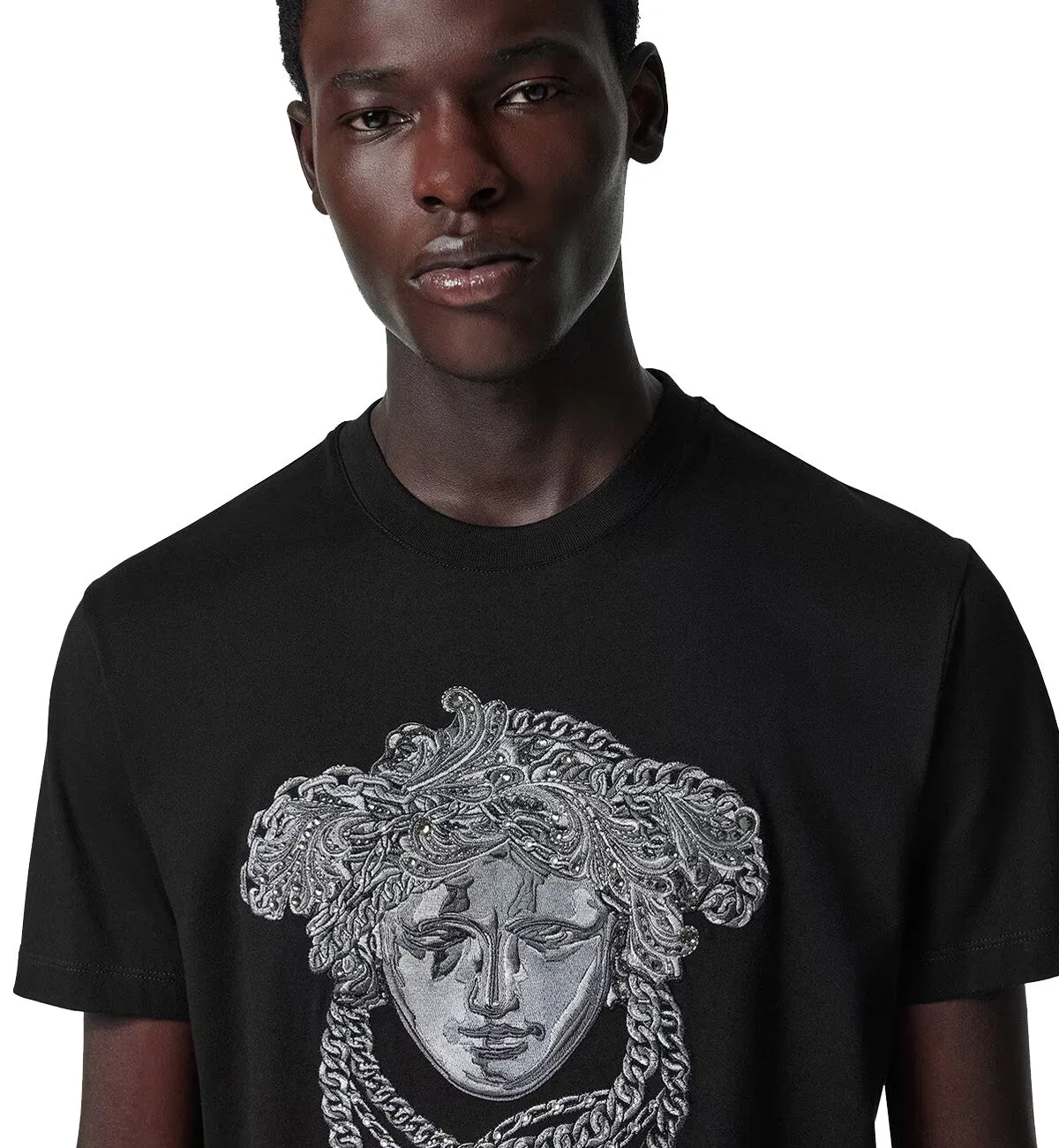 Versace Emroidered Medusa Crystal T-Shirt (Black)