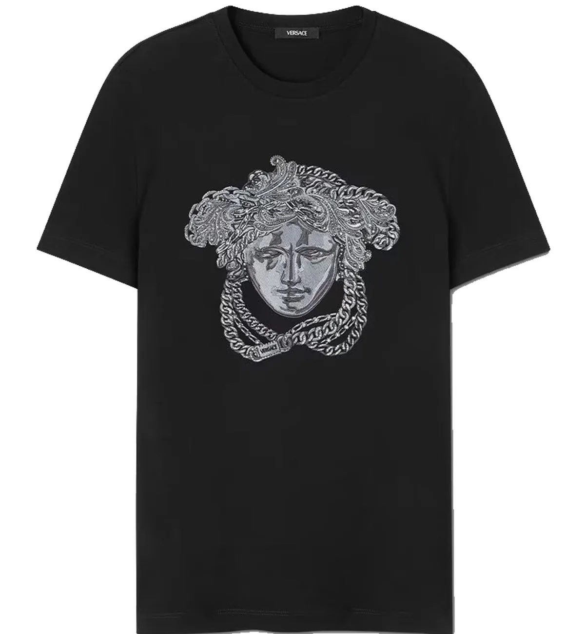 Versace Emroidered Medusa Crystal T-Shirt (Black)