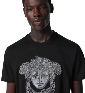 Versace Emroidered Medusa Crystal T-Shirt (Black)