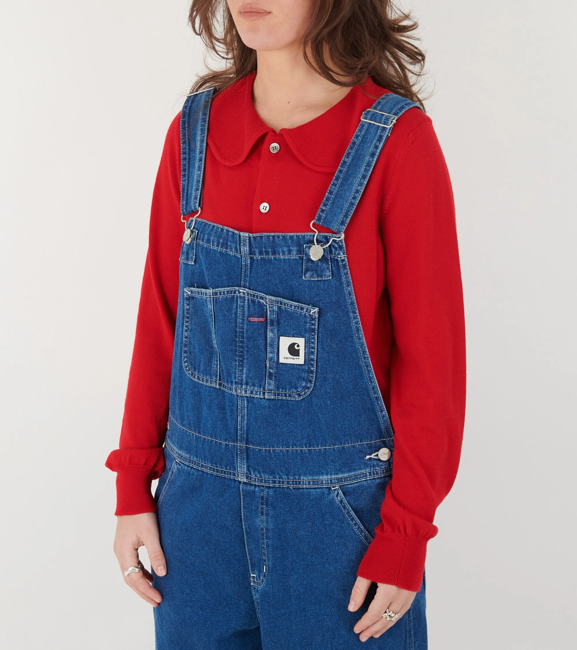 W Bib Overall Straight Stone Washed Blue