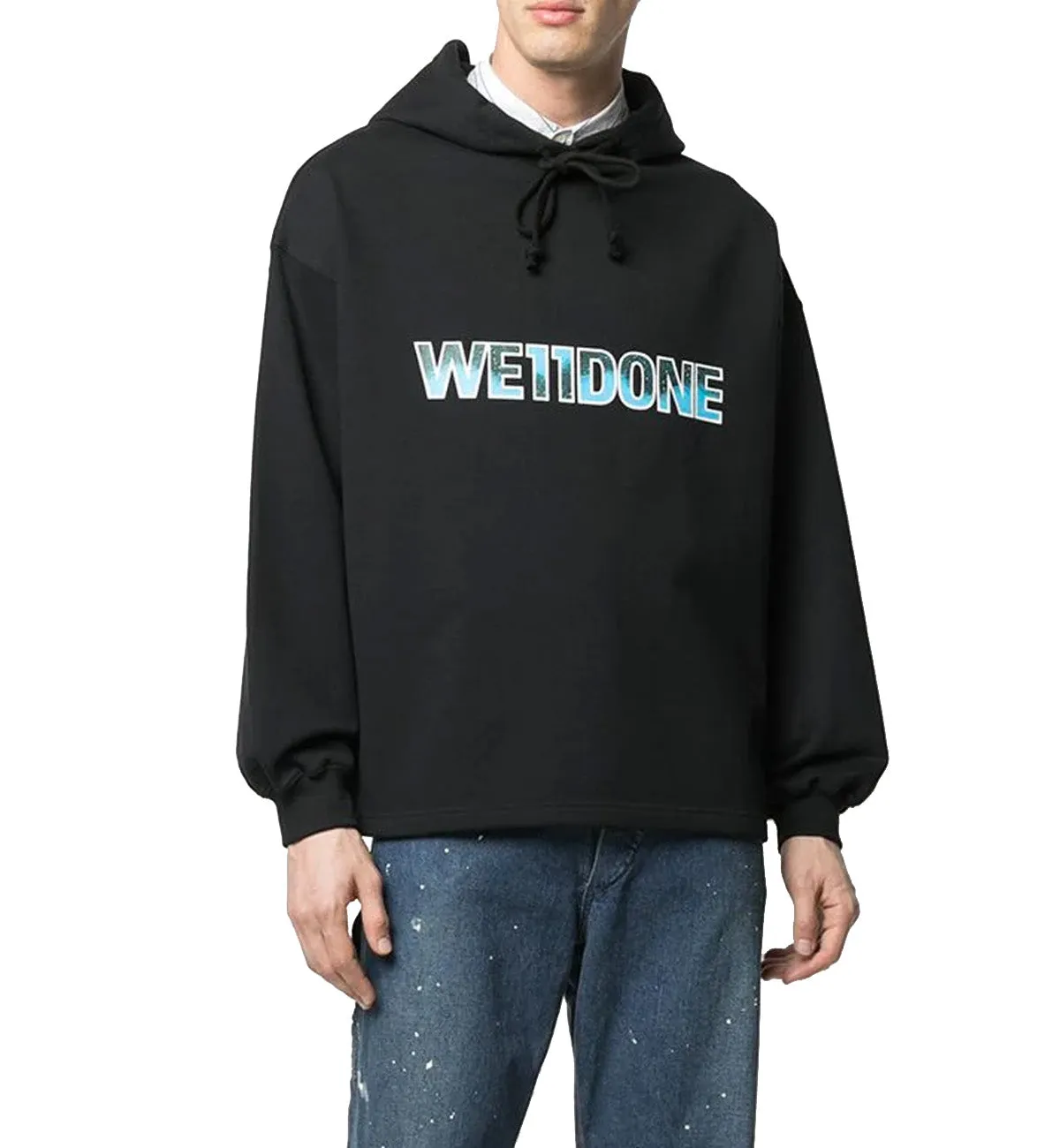 WE11DONE Logo Printed Cotton Hoodie (Black)