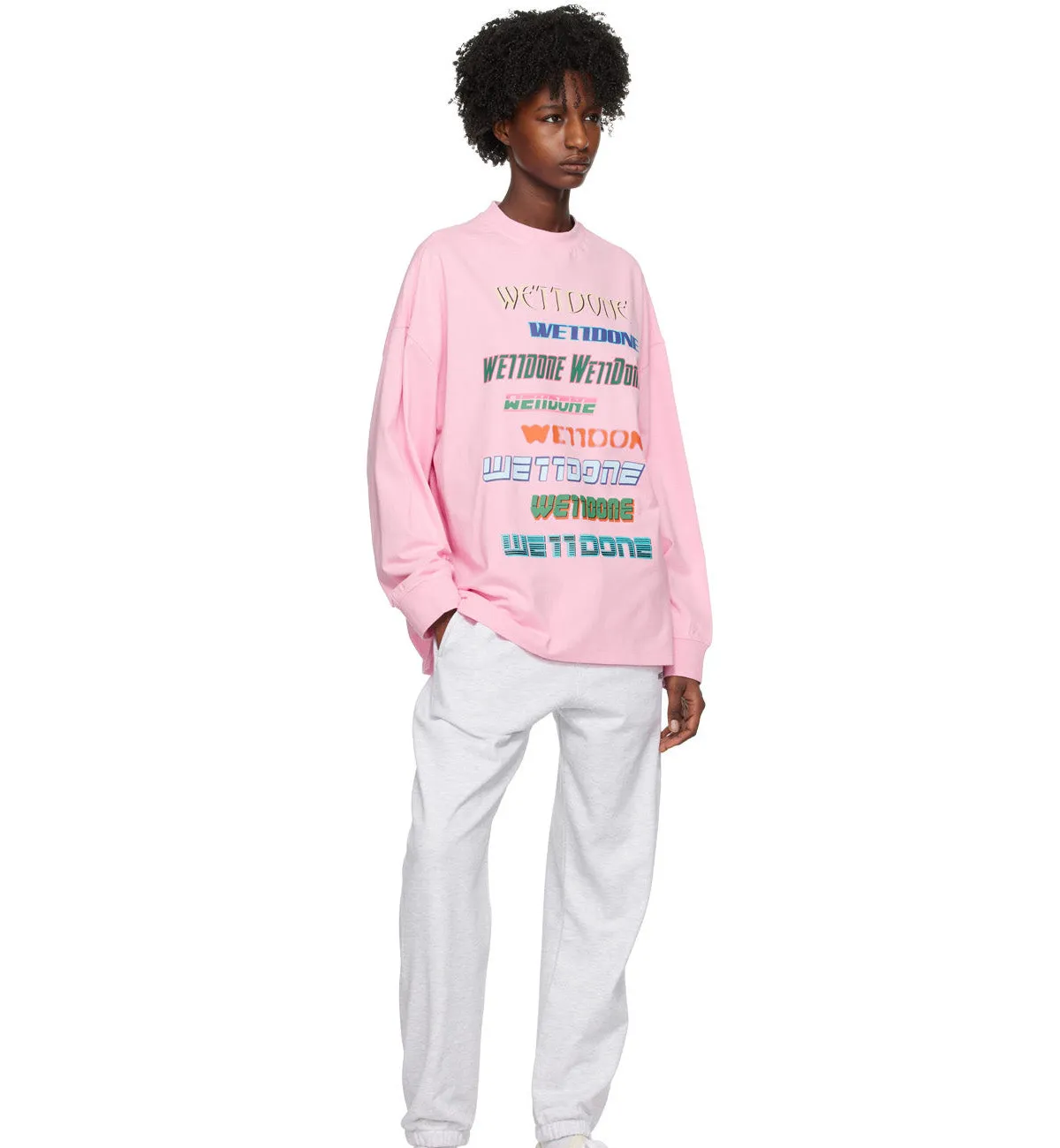 WE11DONE Multi Logo Long Sleeve T-shirt (Pink)