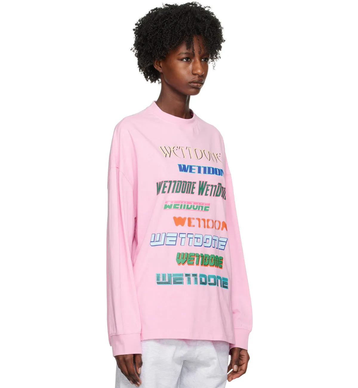 WE11DONE Multi Logo Long Sleeve T-shirt (Pink)