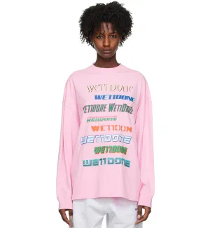 WE11DONE Multi Logo Long Sleeve T-shirt (Pink)