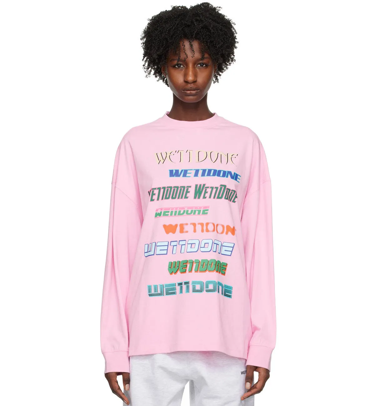 WE11DONE Multi Logo Long Sleeve T-shirt (Pink)