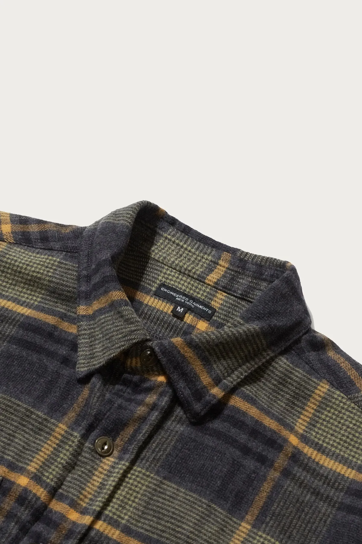 Work Shirt - Yellow/Grey Cotton Plaid Flannel